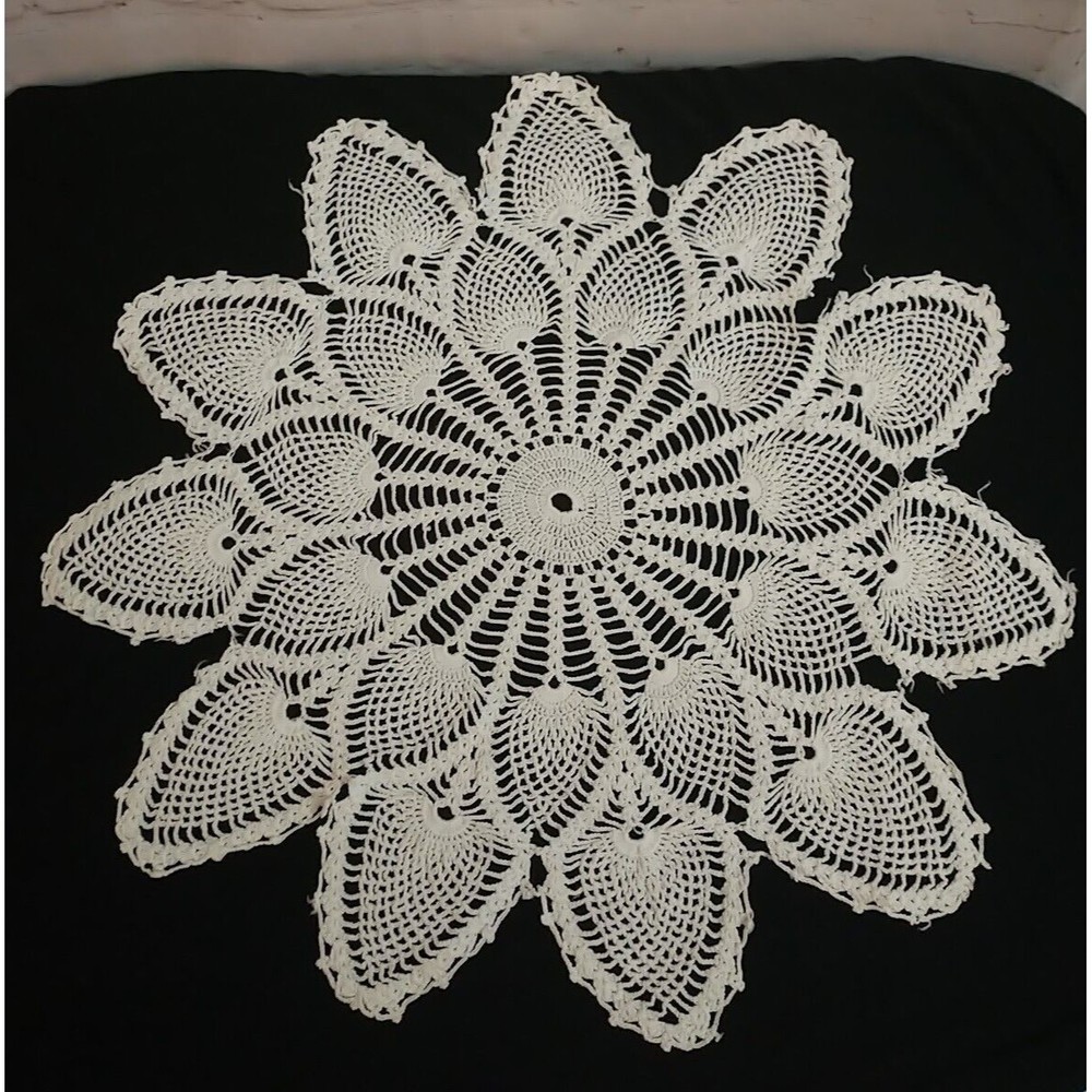 Vintage Handmade Crochet Round White Lace Centerpiece Doily Peacock  15"